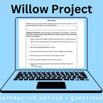 Preview of Willow Project - Article & Webquest