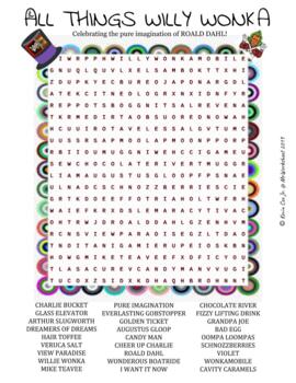 Preview of Willy Wonka Activity Wordsearch Puzzle Worksheet