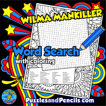 Preview of Wilma Mankiller Word Search Puzzle with Coloring | Native American Heritage