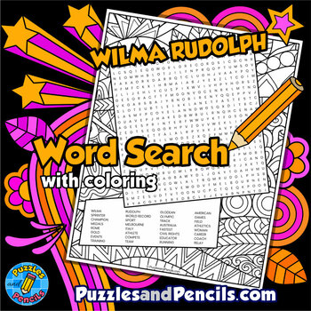 Preview of Wilma Rudolph Word Search Puzzle with Coloring | Black History Month Wordsearch
