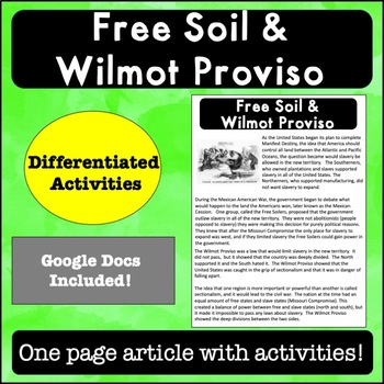Preview of Wilmont Proviso and Free Soil Reading Passage and Activities & Distance Learning