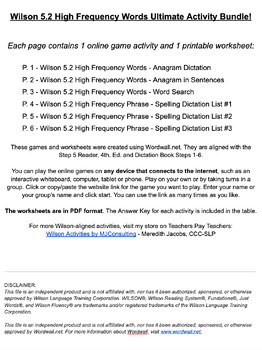 Preview of Wilson 5.2 High Frequency Word Ultimate Activity Bundle!