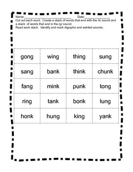 Preview of Multi-sensory Reading Program Compatible worksheets for -ng and -nk words