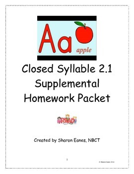 Preview of Closed Syllable 2.1 Supplemental Homework Packet