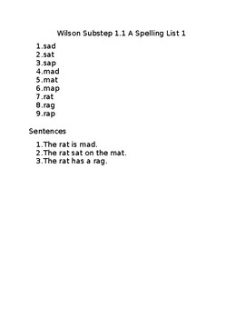 Preview of Wilson Aligned Substep 1.1 Spelling List