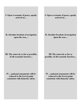 Preview of Wilson's 14 and Treaty of Versailles Matching Game