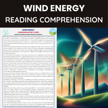Preview of Wind Energy Reading Comprehension | Renewable Energy Sources