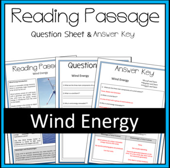 Preview of Wind Energy and Turbines Reading Passage Activity