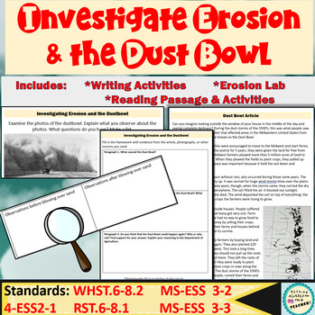 Preview of Wind Erosion Worksheets Lab and Dust Bowl Article and Activities