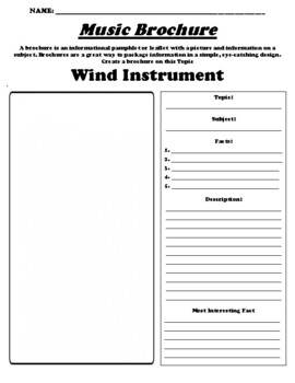Preview of Wind Instrument "Informational Brochure" Worksheet & WebQuest
