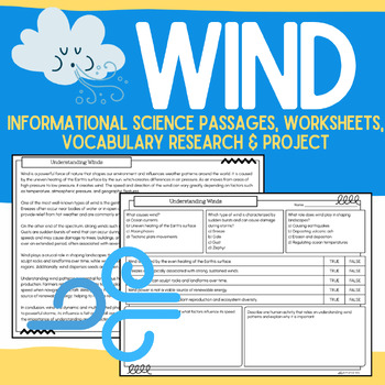 Preview of Wind Packet:  Informational Passages, Worksheets, Vocabulary, & Research Project