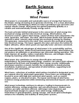 Preview of Wind Power Article & Questions (Word Document)