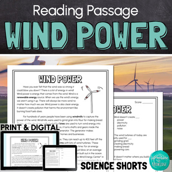 Preview of Wind Power Reading Comprehension Passage PRINT and DIGITAL