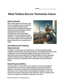 Preview of Wind Turbine Service Technician Career Worksheet