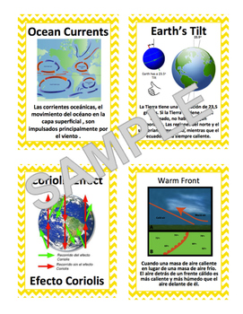 Preview of Wind, Water, Weather, and Seasons Bilingual Word Wall/Flashcards