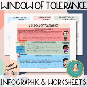 Preview of Window of Tolerance Infographic, Worksheets, Hyperarousal, Hypoarousal