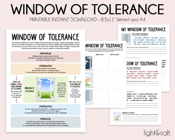 Preview of Window of tolerance worksheet, trauma therapy, emotional regulation, DBT