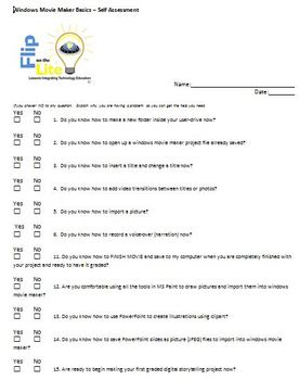 Preview of Windows Movie Maker Video Basics – Self Assessment Rubric