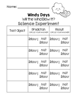 Windy Days - Will the Wind Blow It? Worksheet