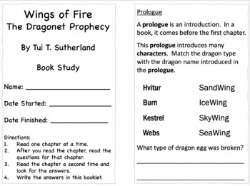 Preview of Wings of Fire Dragonet Prophecy, High Interest Book Study- editable, no prep