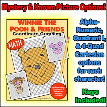 Preview of Winnie The Pooh & Friends Coordinate Graph Mystery Pictures! Ordered Pairs Graph