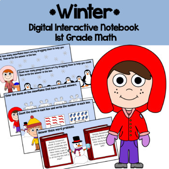 Preview of Winter 1st Grade Addition Subtraction Geometry Google Slides | Math Fact Fluency