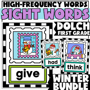 Preview of Winter 1st Grade High-Frequency Sight Words Practice Cards