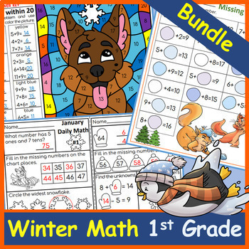 Preview of Winter 1st Grade Math Review | Bundle