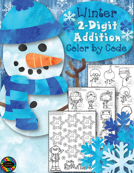 Winter 2-Digit Addition with Regrouping Color-by-Code Printables