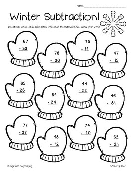 Winter 2-Digit Subtraction Practice Worksheet Pack - with and without ...