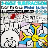 Winter 2 Digit Subtraction | Winter Color by Number | Wint