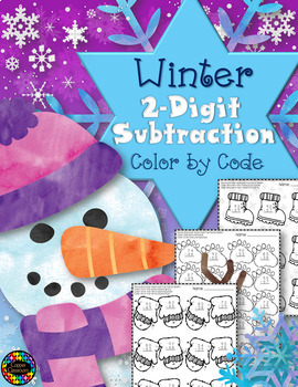 Preview of Winter 2-Digit Subtraction with Regrouping Color-by-Code Printables