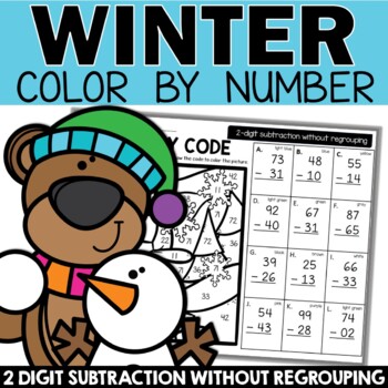 Preview of Winter 2 Digit Subtraction without Regrouping Coloring Sheets