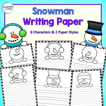 Preview of Writing Paper With Lines Dotted WINTER SNOWMAN Kinder 1st 2nd Grade