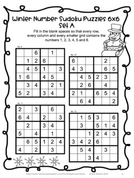 Winter Math Activities: No Prep Winter Sudoku Puzzle Math Worksheets