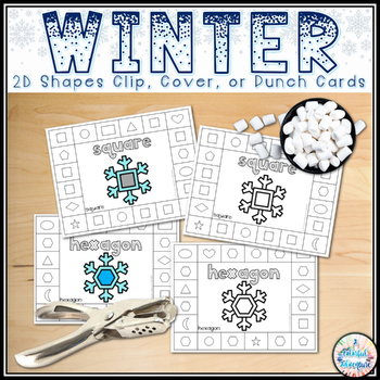 Preview of Winter 2D Shapes Clip, Cover, or Punch Cards Fine Motor Math Centers Activities
