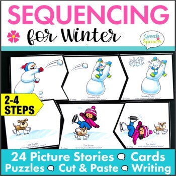 Preview of Winter 3-4 Step Story Sequencing with Picture Cards Story Retell and Writing