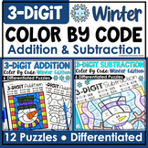 Winter Color by Number 3 digit Addition & Subtraction with