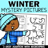 Winter 3 Digit Addition with Regrouping Worksheets Mystery