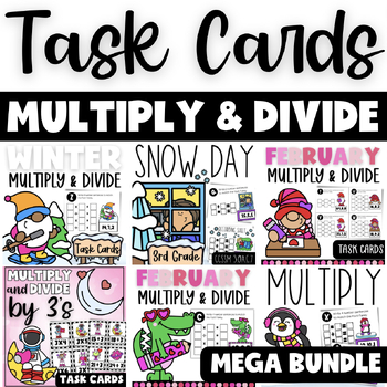 Preview of Winter 3rd Grade Multiplication and Division Task Cards Math Bundle