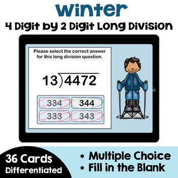 Preview of Winter 4 Digit by 2 Digit Long Division Boom Cards - Self Correcting