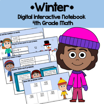 Preview of Winter 4th Grade Multiplication Division Google Slides | Math Morning Work