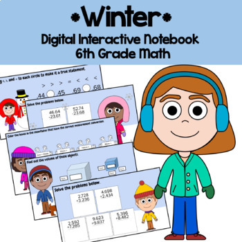 Preview of Winter 6th Grade Decimals Fractions Google Slides | Math Morning Work