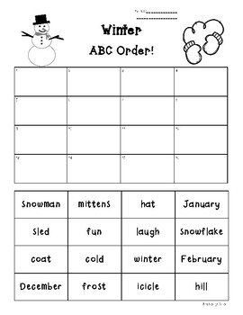 Winter ABC Order Practice Worksheet by 4 Little Baers | TpT