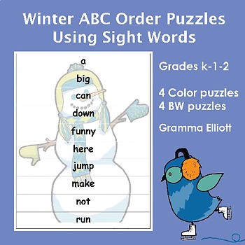 Preview of Winter ABC Order Puzzles for Sight Word Practice Freebie
