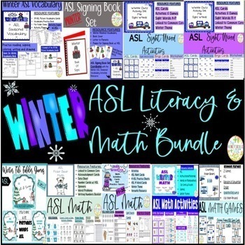 Preview of ASL Winter Bundle Sight Words, Vocabulary, Basic Math, Activities and Games