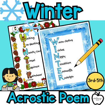 Preview of Winter Acrostic Poem Writing 3rd-5th Grade including Winter Word Lists