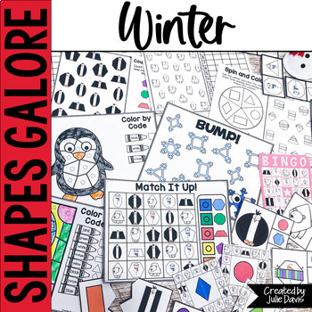 Preview of Kindergarten Math Worskeets | Winter 2D Shape Games | Center Activities