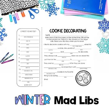 Preview of Winter Theme | Christmas Mad Libs Game | Parts of Speech | No Prep