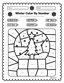 Winter Activities | Color by Number and Practice Addition & Subtraction